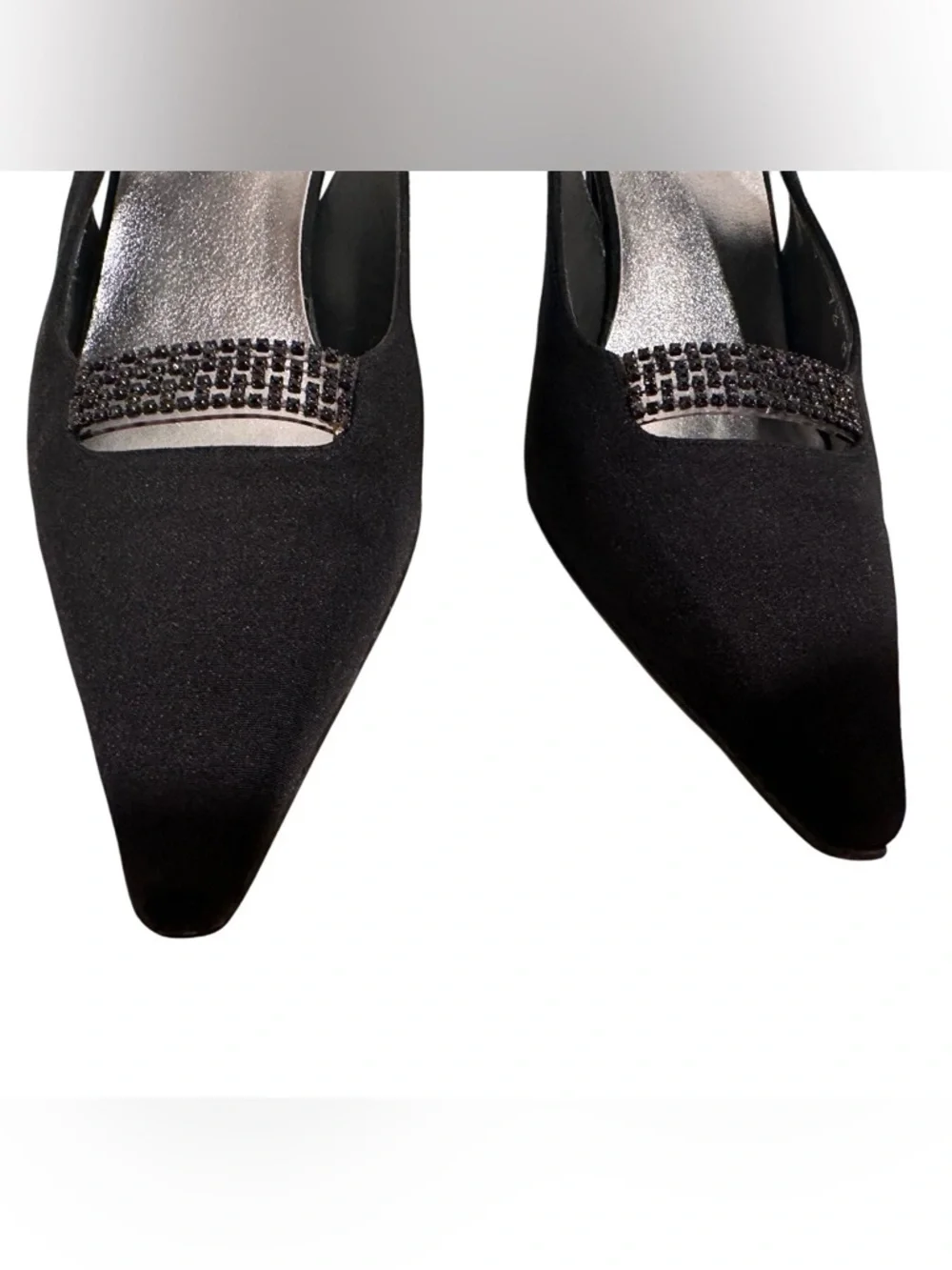 Stuart Weitzman Black Suede Crystal Embellished Slingback Pointed Toe Pumps 7.5